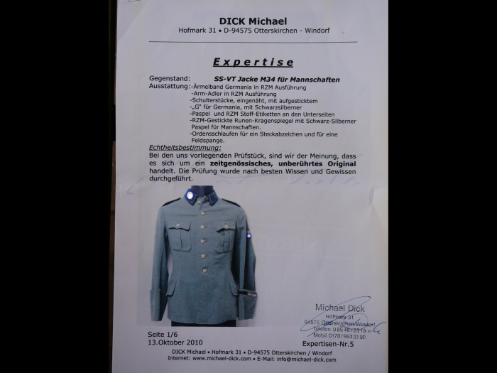SS VT Verfügungstruppe Jacke / Feldbluse M34 für Mannschaften "Germania"
