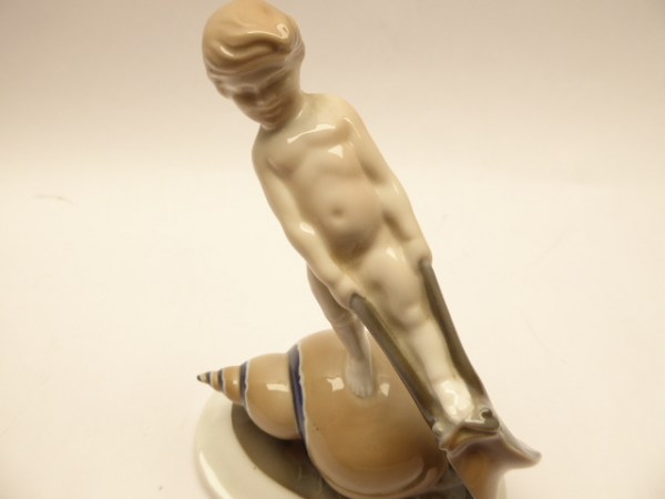 Rosenthal - Colored porcelain figure, boy on snail, signed