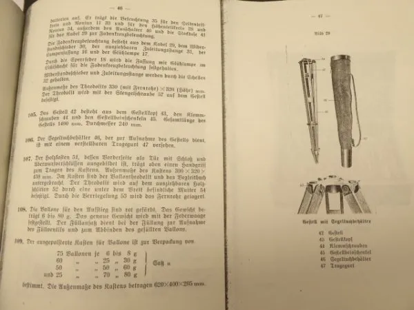 Wehrmacht balloon theodolite with accompanying book, papers and transport box