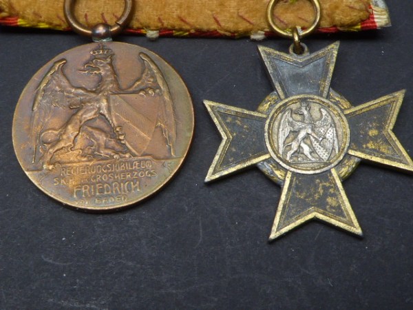 Zweier Ordensspange Baden - Kriegsverdienstkreuz 1916 + Regierungsjubiläumsmedaille 1902