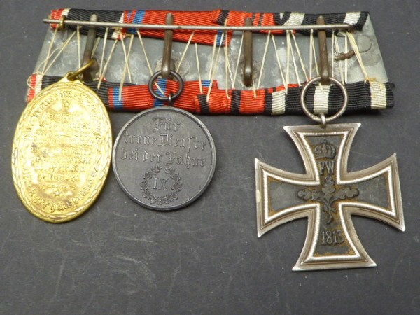 Vierer Ordensspange mit drei Orden Württemberg - u.a. EK2 Eisernes Kreuz 2. Klasse + Dienstauszeichnung 3.Klasse 1913