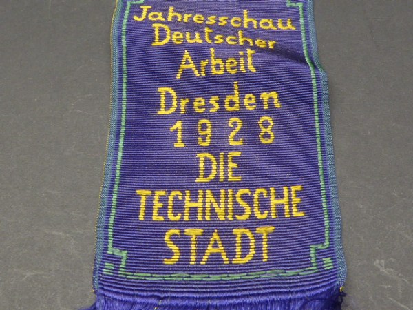 Abzeichen / Band - Jahresschau Deutscher Arbeit, Dresden 1928, Die Technische Stadt