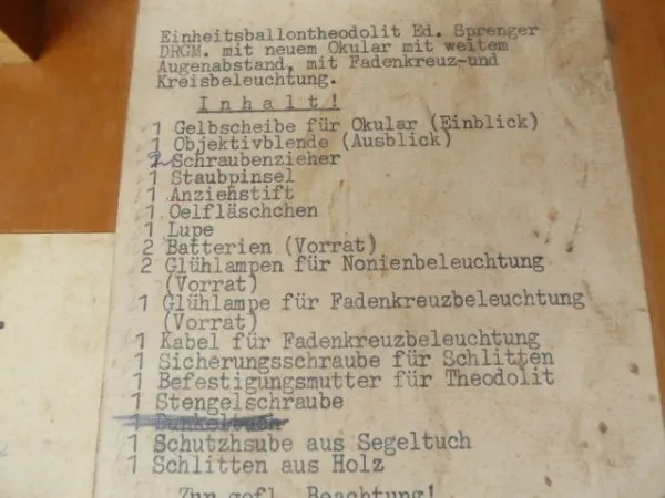 WH Wehrmacht balloon theodolite with accompanying book, papers and transport box - Sprenger Berlin