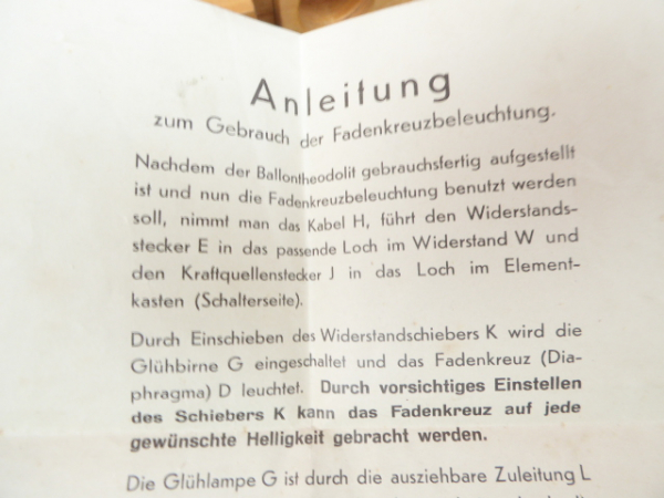 WH Wehrmacht Ballontheodolit mit Begleitbuch, Papiere und Transportbox - Sprenger Berlin