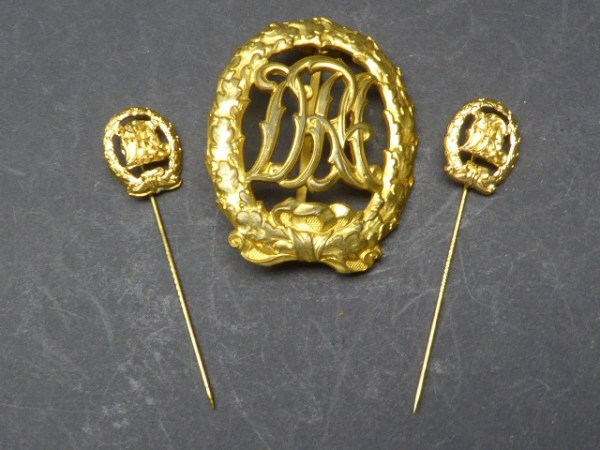 Sportabzeichen in Gold + 2x Miniatur 57er, mit  Hersteller Wernstein Jena