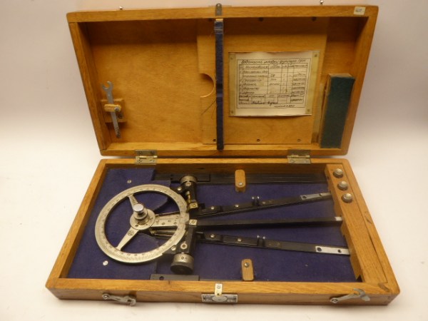Russian protractor with accessories in a wooden box from 1958