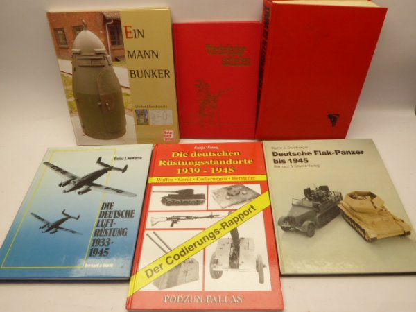 6x Bücher über Polizeiwaffen + Vorderlader + Ein Mann Bunker + Panzer + Luftrüstung + Rüstungsstandorte
