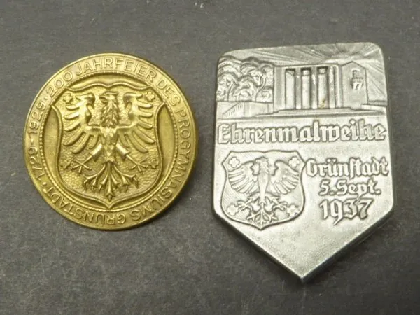 2 badges Grünstadt 1929 + 1937