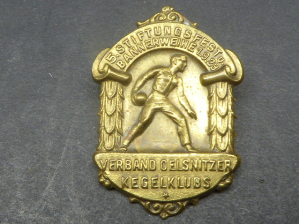 Badge - 5th foundation festival and banner consecration 1928 - Association of Oelsnitzer bowling clubs
