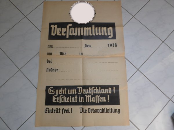 Plakat - Versammlung "Es geht um Deutschland ! Erscheint in Massen !"