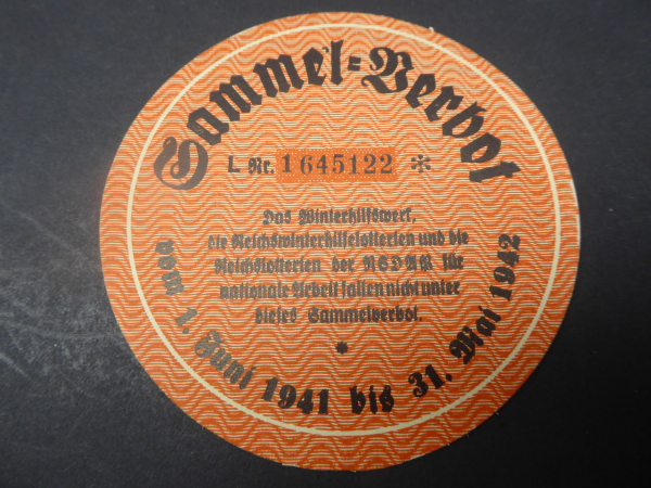 Adolf Hitler donation from the German economy in 1941 + door badge collection ban 1941, matching numbers.