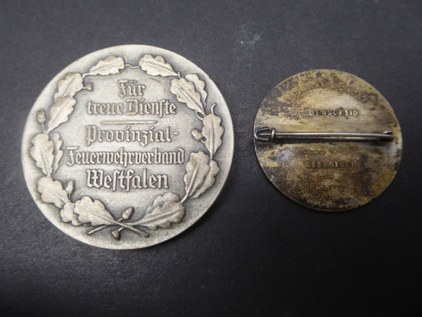 Medaille AH - Für Treue Dienste Provinzial-Feuerwehrverband Westfalen + Abzeichen Gau Westfalen