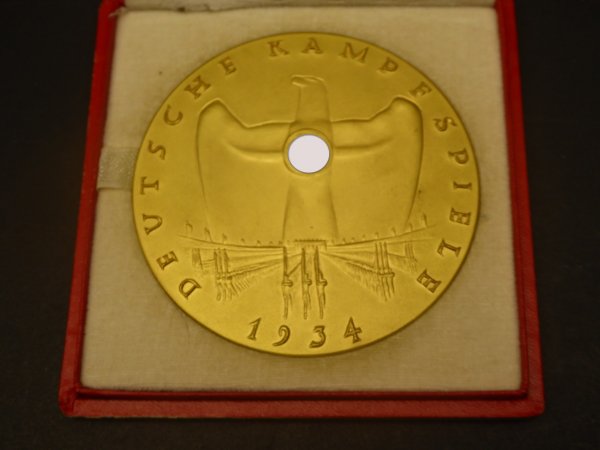 Medaille - Deutsche Kampfspiele 1934 in Gold im Etui, Entwurf Gloeckler