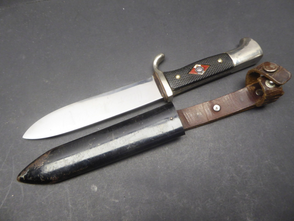 Hitler Youth knife / dagger with motto and manufacturer Puma, handle engraved Bann 100 (Dresden-Stadt)
