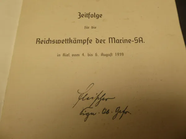 Heft - Zeitfolge für die Reichswettkämpfe der Marine SA, Kiel 1939