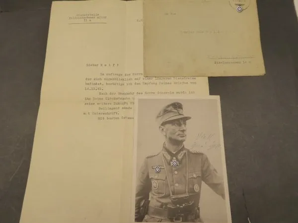 Postkarte mit OU Schwerter-Träger General Dietl + Brief und Briefumschlag an einen Schüler 1941