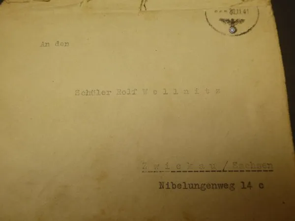 Postkarte mit OU Schwerter-Träger General Dietl + Brief und Briefumschlag an einen Schüler 1941