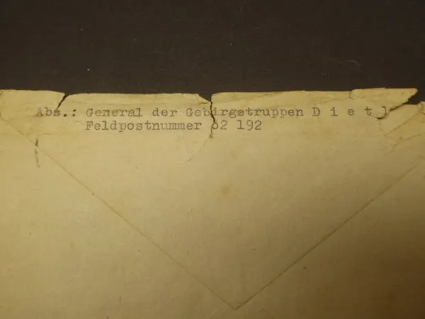 Postkarte mit OU Schwerter-Träger General Dietl + Brief und Briefumschlag an einen Schüler 1941