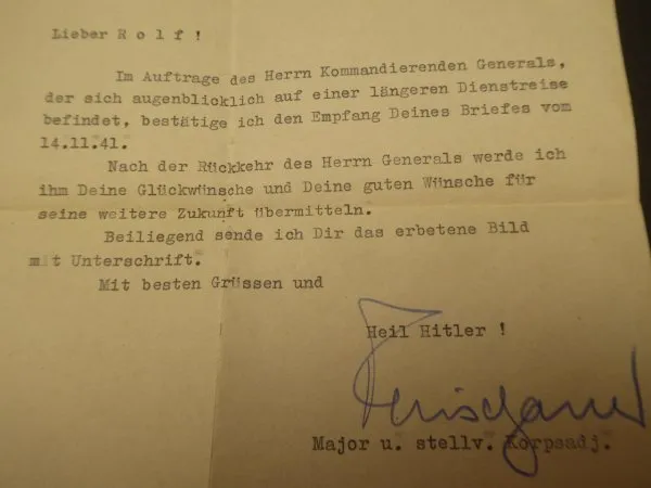 Postkarte mit OU Schwerter-Träger General Dietl + Brief und Briefumschlag an einen Schüler 1941