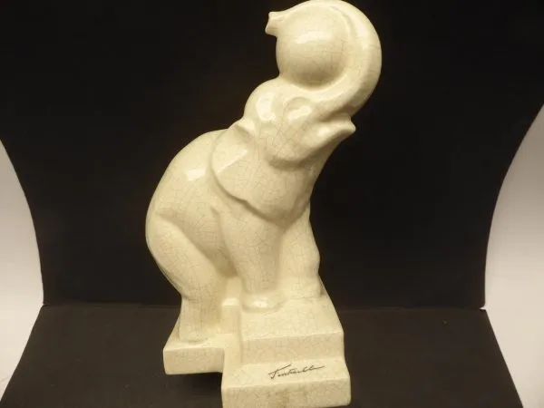 Ceramic figure Art Deco - elephant with ball - signed, probably France