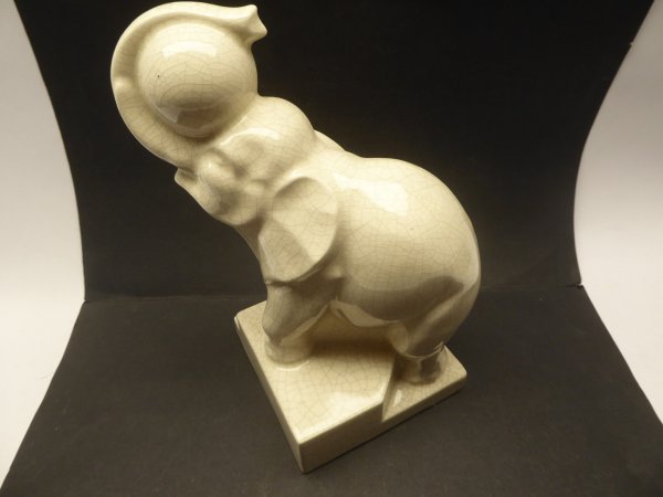 Ceramic figure Art Deco - elephant with ball - signed, probably France