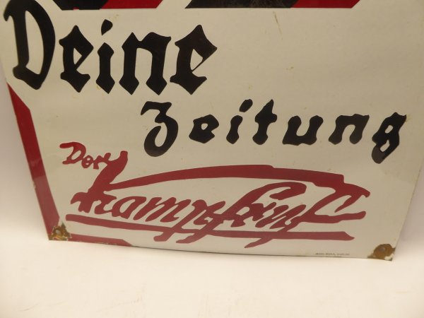 Enamel sign "Deine Zeitung - Der Kampfruf" with manufacturer BEHA-Werk, Vienna XIII - 400x505 mm