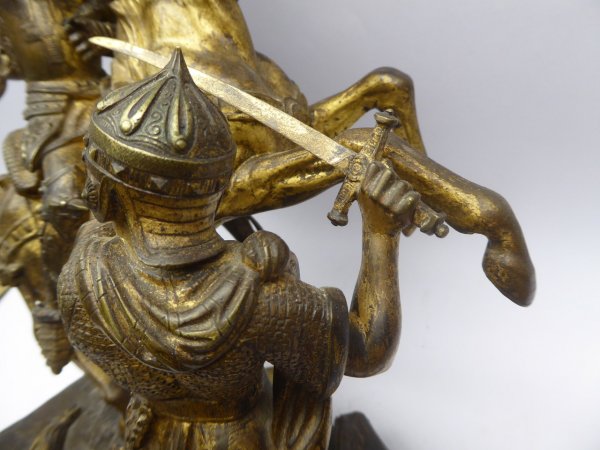 Einmalige alte Bronze - Kämpfende Ritter - Kreuzritter gegen islamischen Krieger