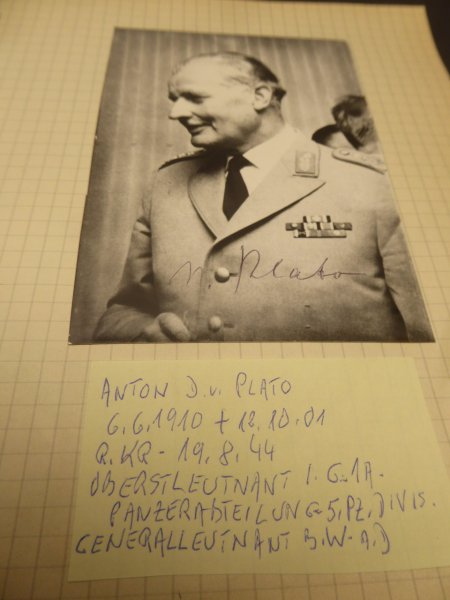 Repro photo with original signature after 1945 - Knight's Cross recipient General Anton von Plato in Bundeswehr uniform