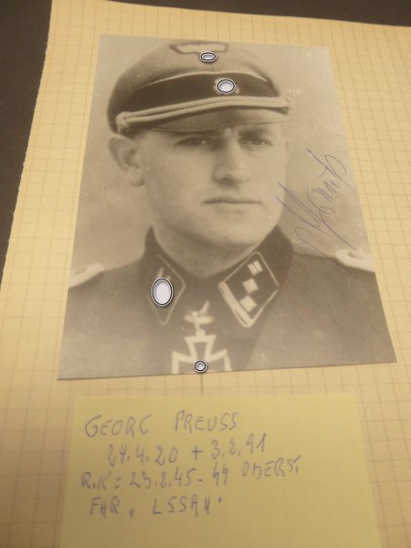 Repro Foto mit originaler Unterschrift nach 1945 -  Georg Preuss Ritterkreuzträger der Waffen SS