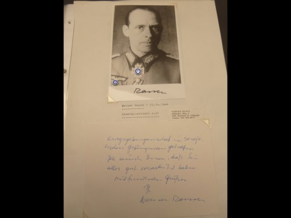 Knight's Cross recipient Generalleutnant Werner Ranck - letter + repro photo after 45 with original signatures