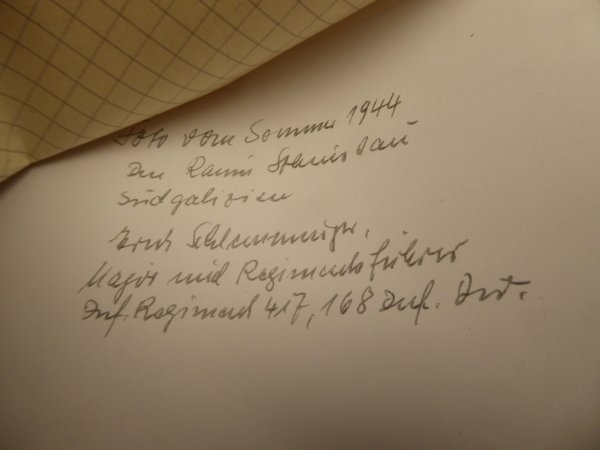 Ritterkreuzträger Major Erich Schlemminger, Repro-Foto nach 45 mit originaler Unterschrift