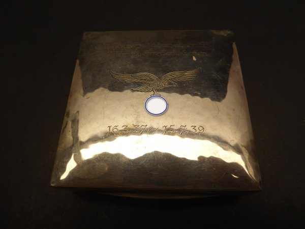 LW Luftwaffe silver box with engraving - 2nd Fighter Squadron 53 - Mannheim Sandhofen 1937 - 1939
