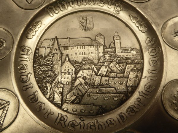 Pewter plate Nuremberg "The City of the Nazi Party Rallies" with all groups