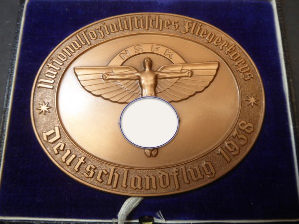 NSFK plaque - National Socialist Flying Corps Germany flight 1938 with matching numbered certificate in a case