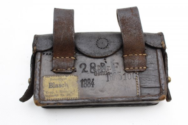 Ww1 cartridge pouch Prussia NCO Blasch, von Goeben Infantry Regiment, 1884, 2nd Company Rhenish Infantry Regiment 28th Manufacturer J. Deeg Görlitz,
