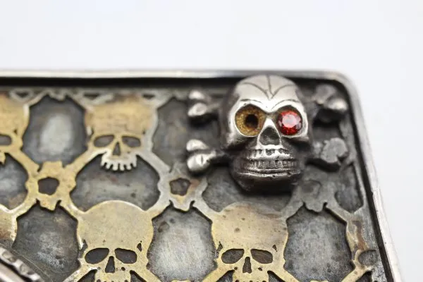 Silver box skull probably Russian, stamped