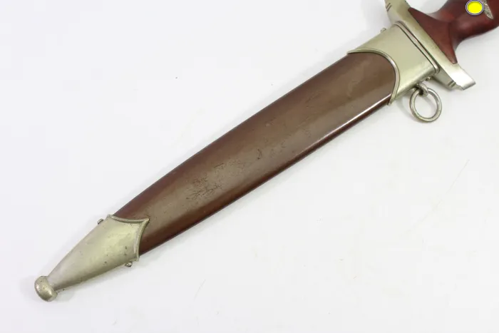 SA Dienstdolch Frühe Variante - Julius Bahrl Jr. Solingen, NS gestempelt mit Plisterschliff und Gehänge