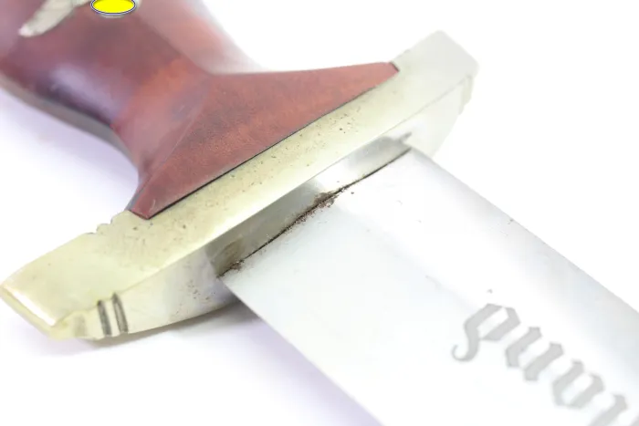 SA Dienstdolch Frühe Variante - Julius Bahrl Jr. Solingen, NS gestempelt mit Plisterschliff und Gehänge