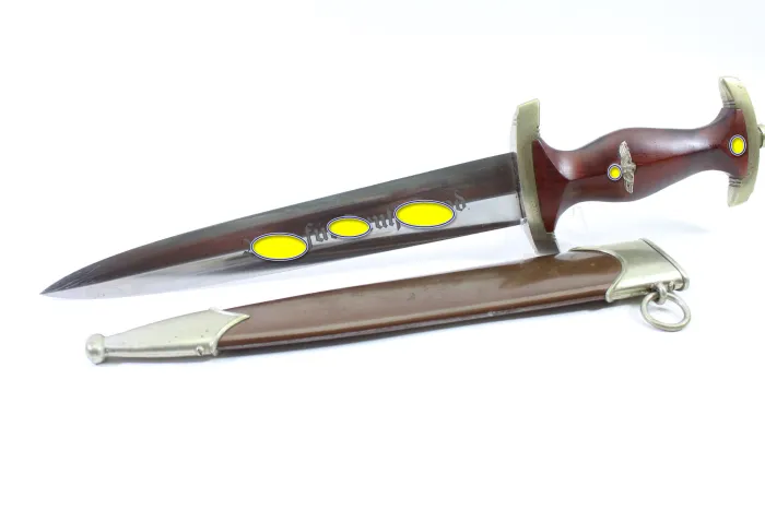 SA Dienstdolch Frühe Variante - Julius Bahrl Jr. Solingen, NS gestempelt mit Plisterschliff und Gehänge