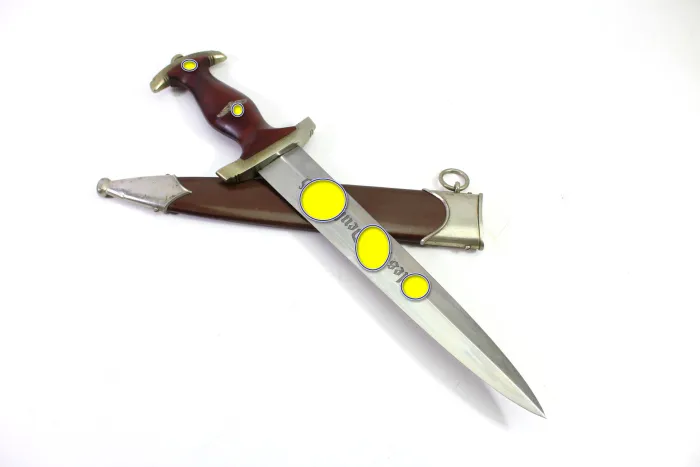 SA Dienstdolch Frühe Variante - Julius Bahrl Jr. Solingen, NS gestempelt mit Plisterschliff und Gehänge