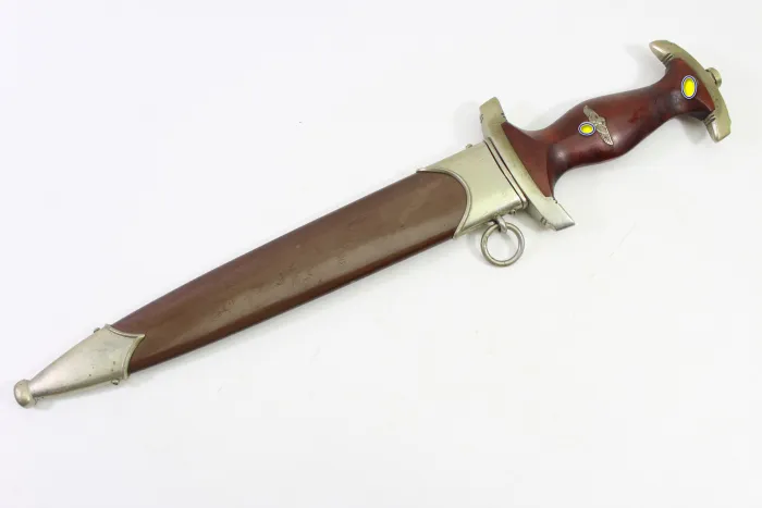 SA Dienstdolch Frühe Variante - Julius Bahrl Jr. Solingen, NS gestempelt mit Plisterschliff und Gehänge