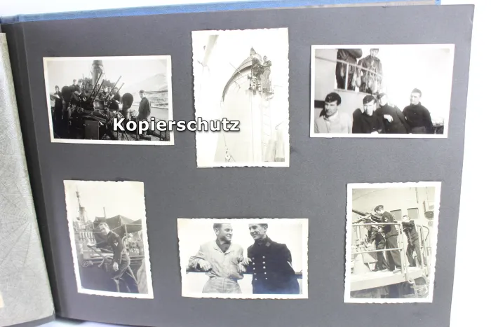 Photo albums belonging to a naval soldier on a submarine, torpedo boat Jaguar, and submarine escort vessel Saar