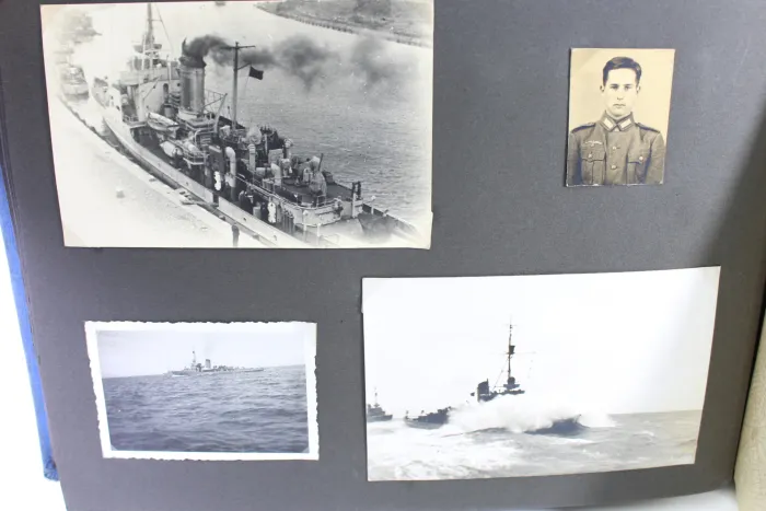 Photo albums belonging to a naval soldier on a submarine, torpedo boat Jaguar, and submarine escort vessel Saar
