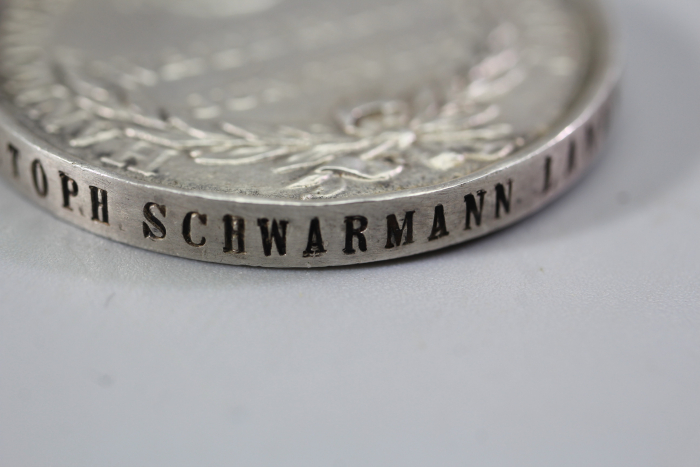 Originale Waterloo - Medaille Soldat Christoph Schwarmann Landw. Bataillon Verden