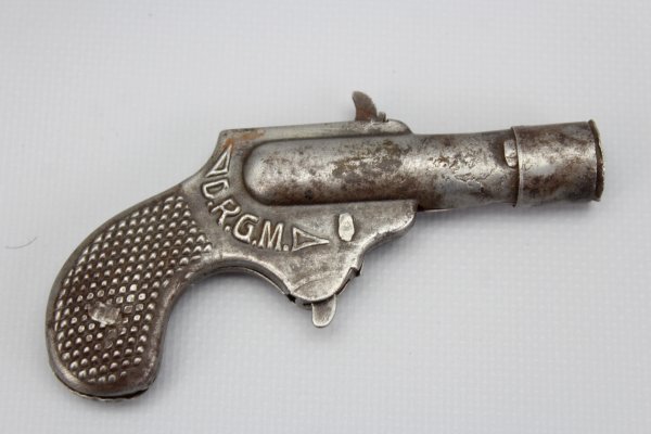 Antikes Spielzeug Blechspielzeug Knallkorken Kinder Pistole Marke LODI 1920 DRGM