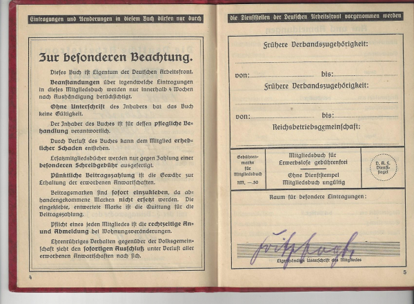 ww2 German Labor Front (DAF) membership book