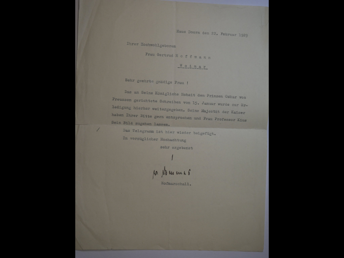 Autograph of Wilhelm (Ernst Justus) von Dommes (1867–1959): handwritten signature on a letter