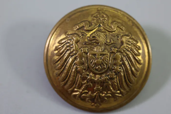 2x Original Metal Uniform Buttons for Imperial Officials, from an old uniform tailor's stock.