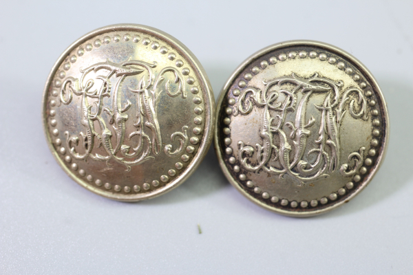 2x Original metal uniform buttons from the stock of an old uniform tailor