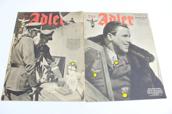 Wehrmacht Der Adler Sonderdruck Ausgabe 2. April 1943  Major Hans Phillipp sowie 2. Mai 1943 Nach dem 600. Feindflug, beschädigt